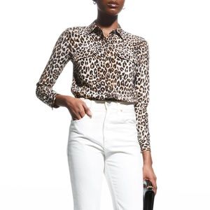 Equipment Slim Signature Leopard-Print Blouse, size XL, NWT